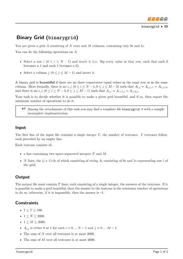 Training - Problema Binary Grid (ois_binarygrid)